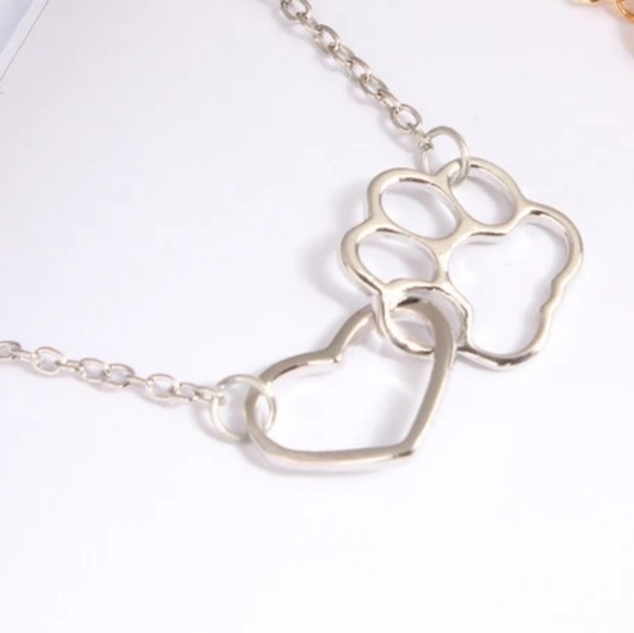SeriBella Designs Jewelry - Heart Love & Dog Paw Silver Necklace SeriBella Designs Jewelry - Heart Love & Dog Paw Silver Necklace
